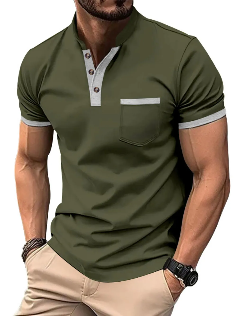 Men's Full Size Button Detail Short Sleeve Top Plus Size, image 11
