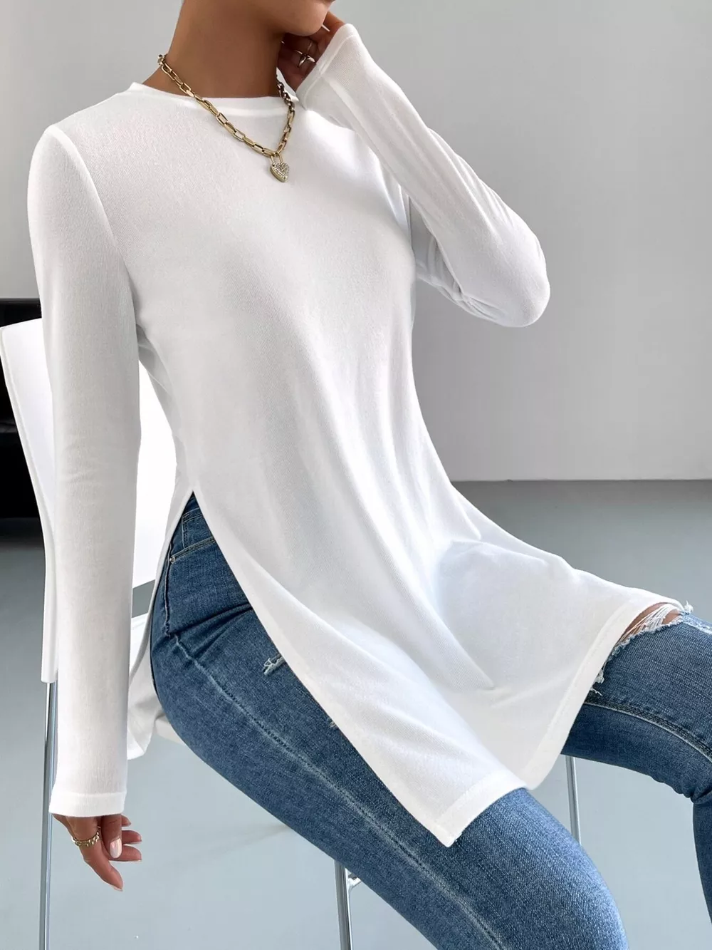 Long Sleeve Side Slit T-Shirt, image 6