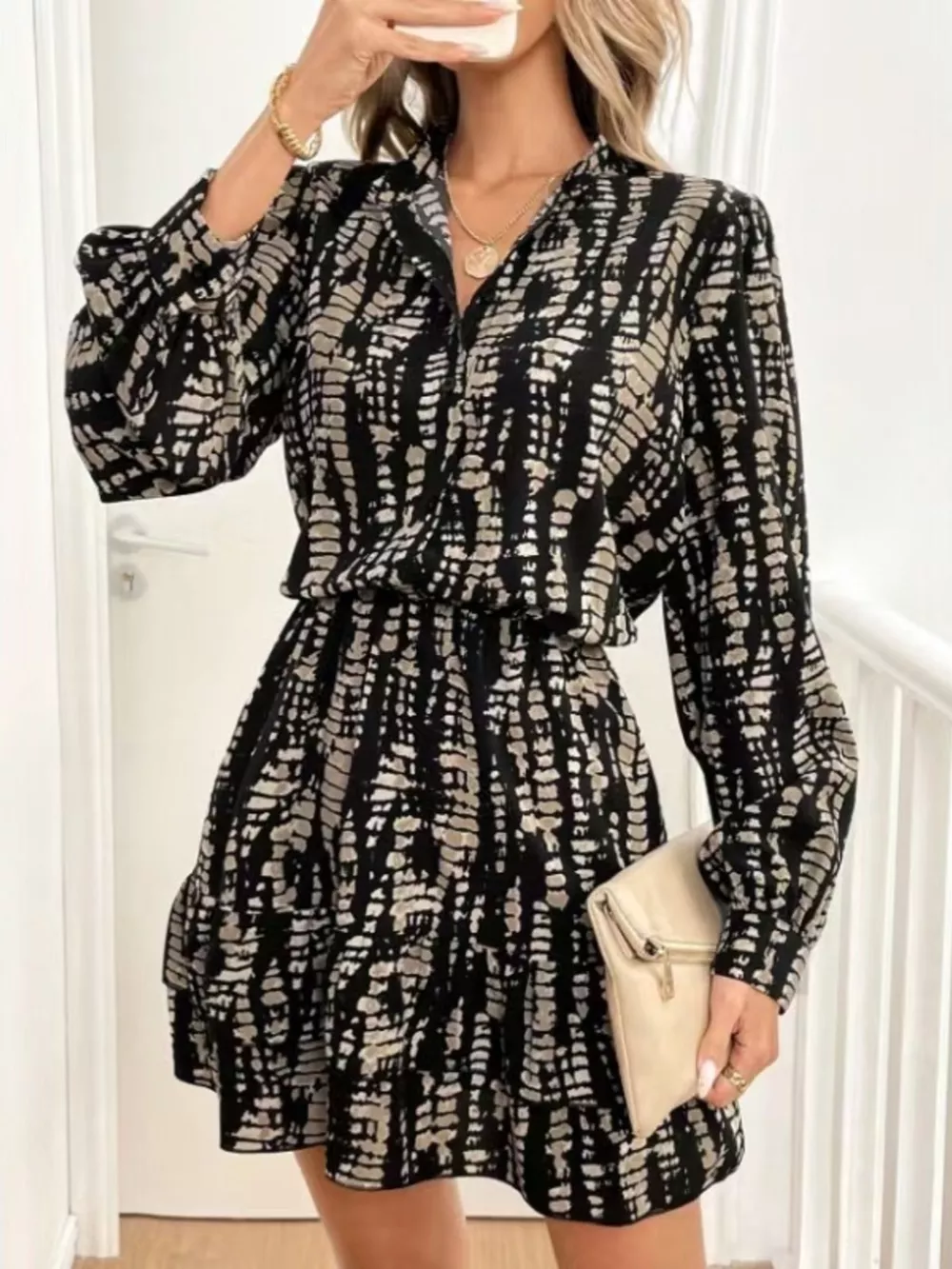 Ruffled Hem Long Sleeve Mini Dress, image 4
