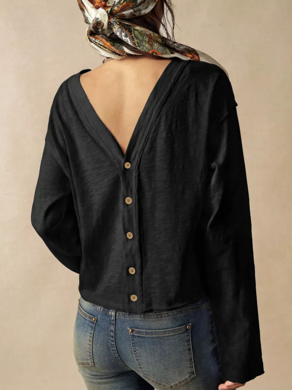 Exposed Seam Long Sleeve Shirt with Two Way to Wear, image 6