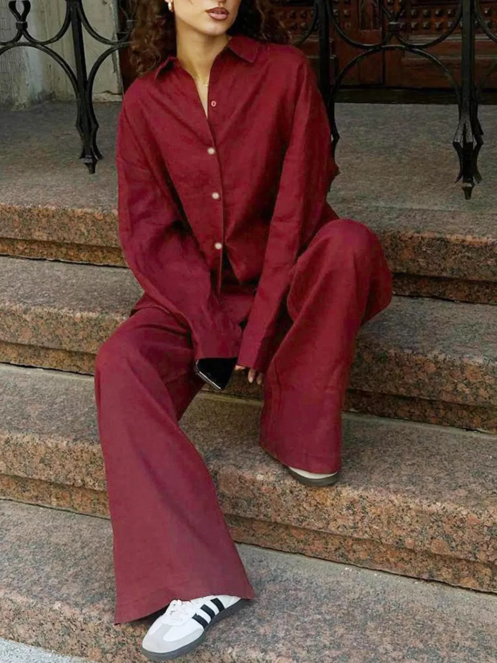 Relaxed Fit Button Up Shirt and Pants Two-Piece Set, image 21