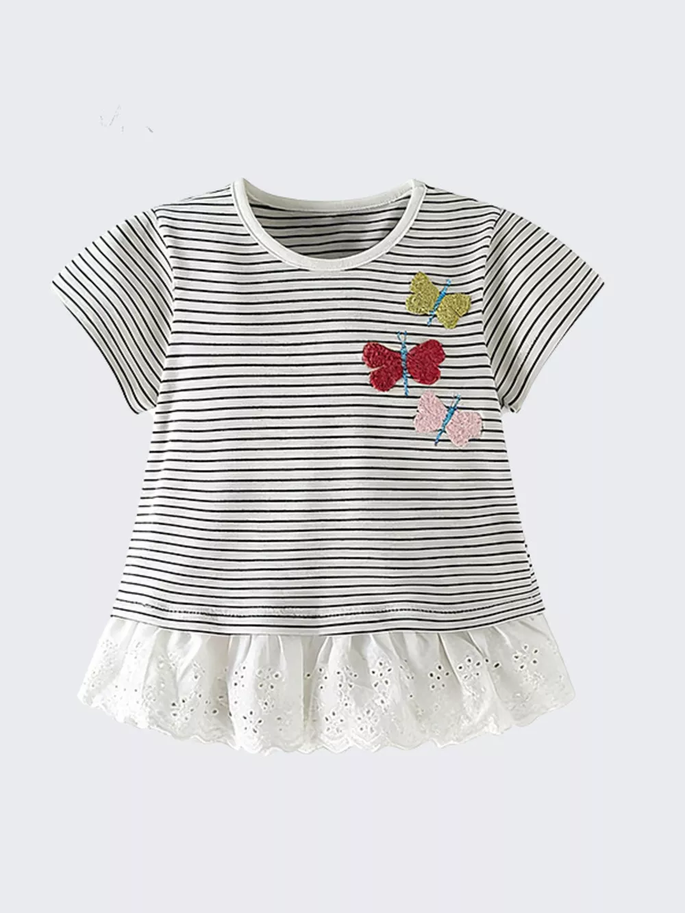Children's Striped Butterfly Embroidered Ruffle Hem T-Shirt, image 4