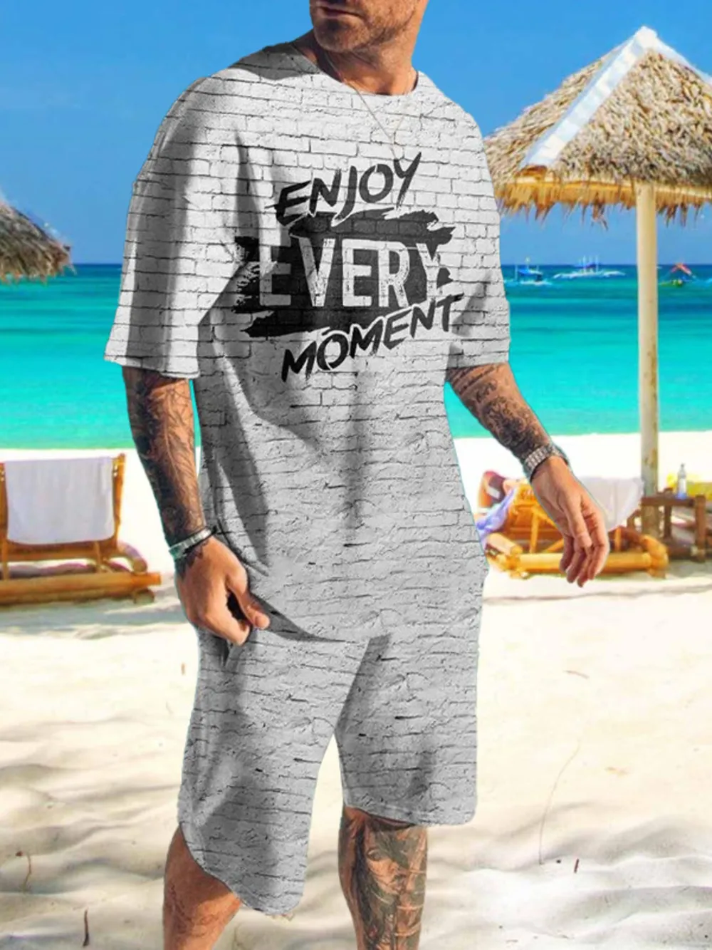 Men's Full Size Printed Short Sleeve Tee and Shorts Set Plus Size, image 3