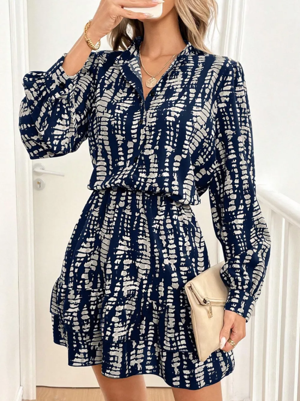 Ruffled Hem Long Sleeve Mini Dress, image 7