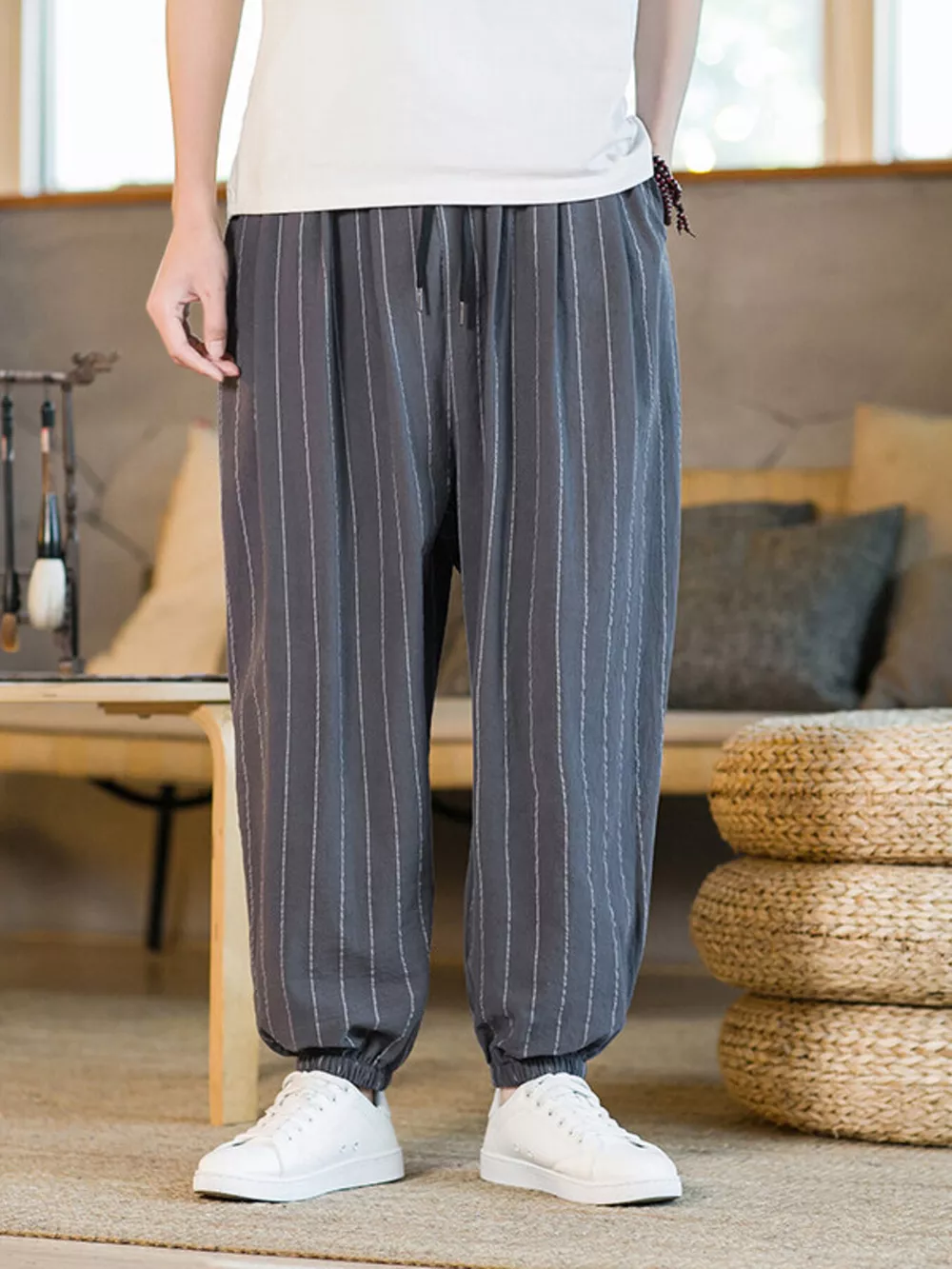 Men's Plus Size Striped Harem Pants, image 9