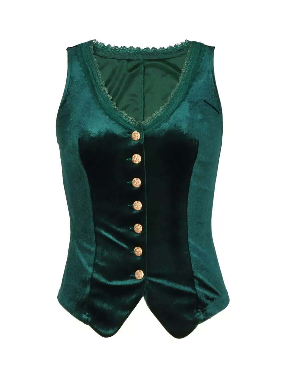 Velvet Lace Trim Button-Down Vest, image 5