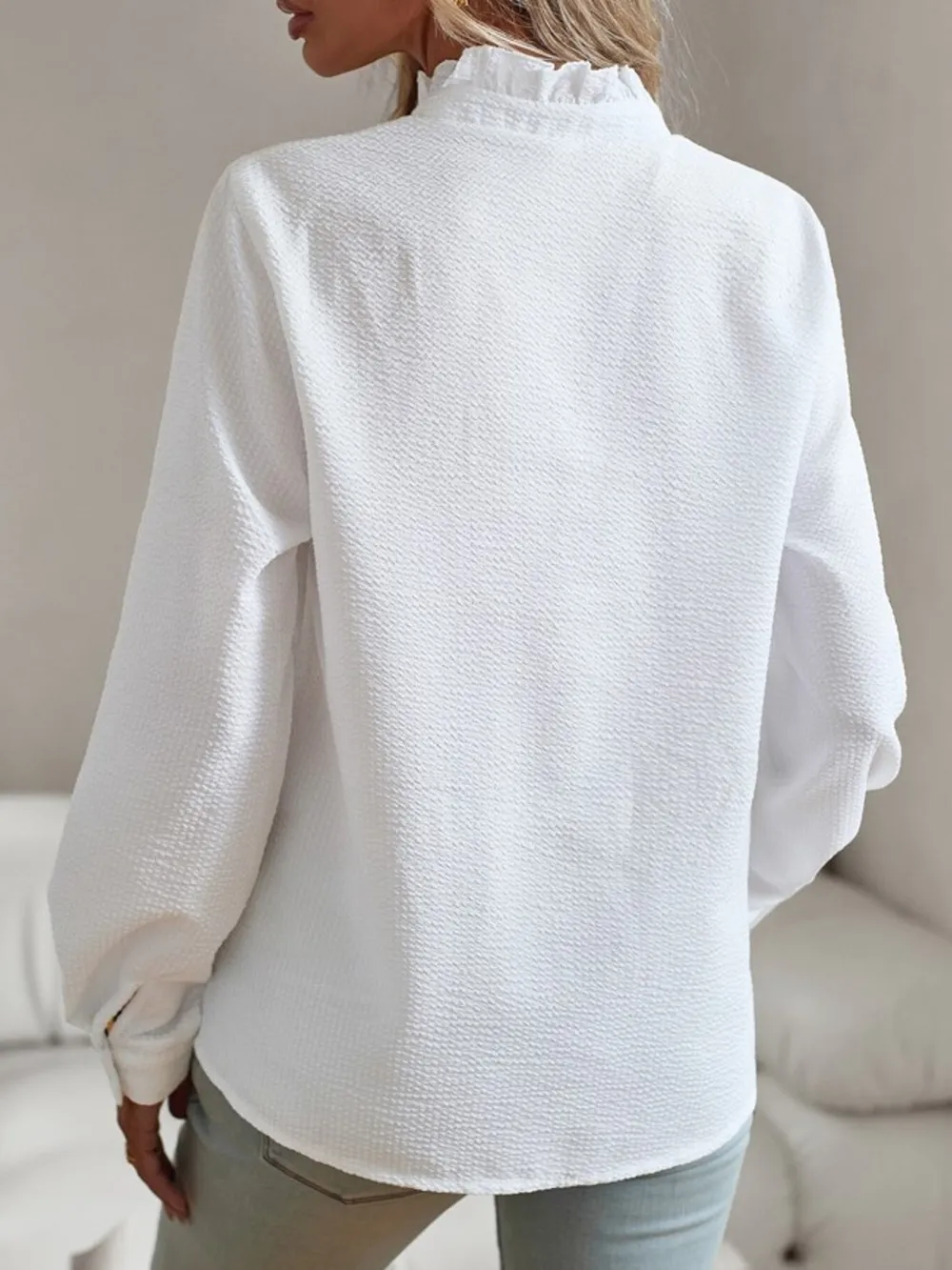 Striped Ruffle Detail Button-Up Blouse, image 15