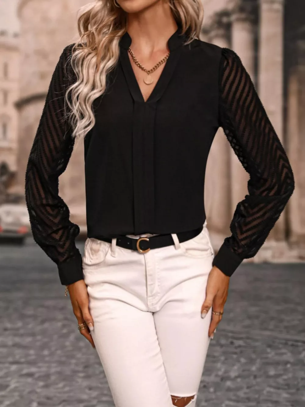 Notched Long Sleeve Blouse, image 14
