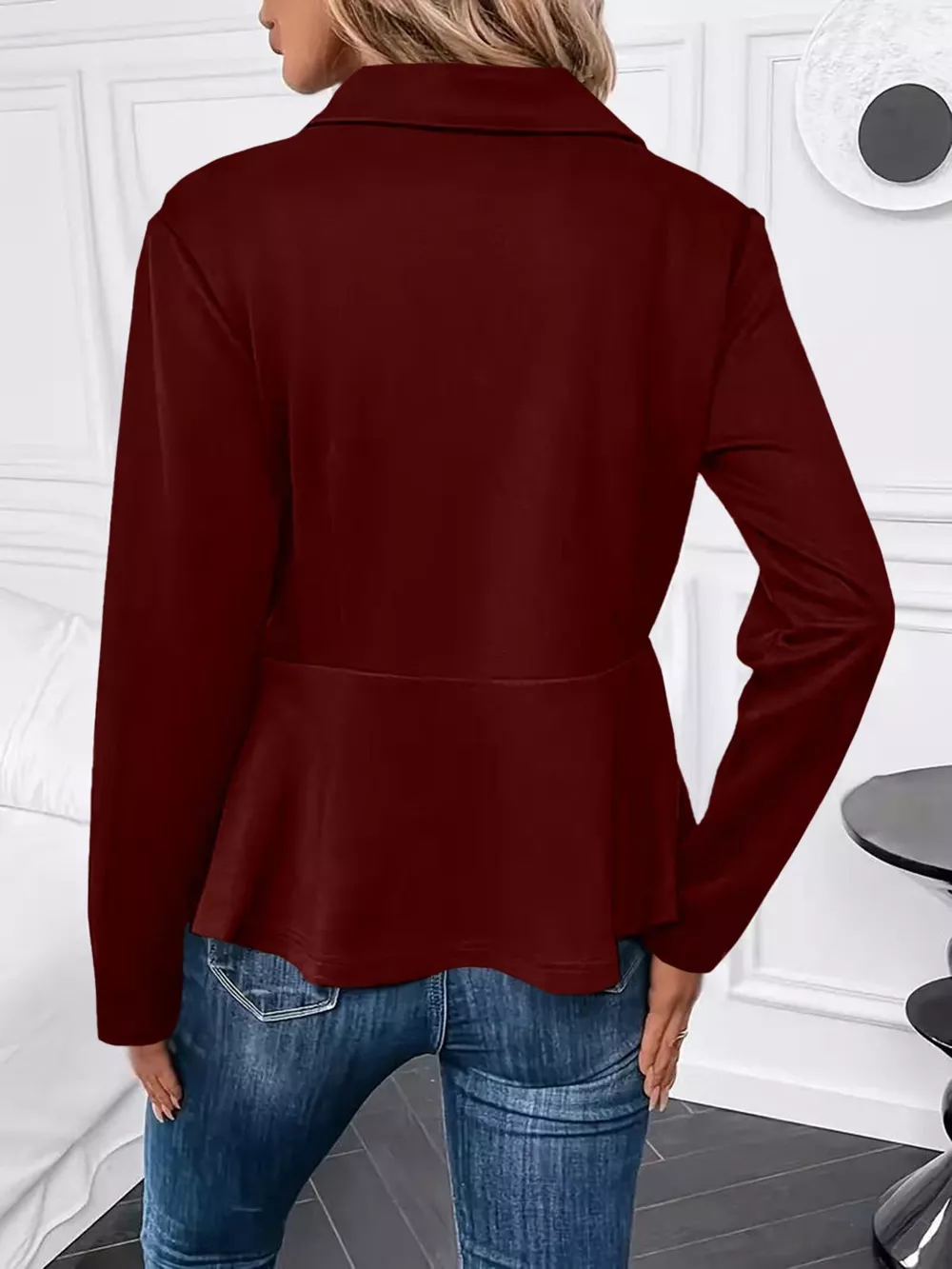 Pearl Embellished Zip-Up Peplum Outerwear, image 5