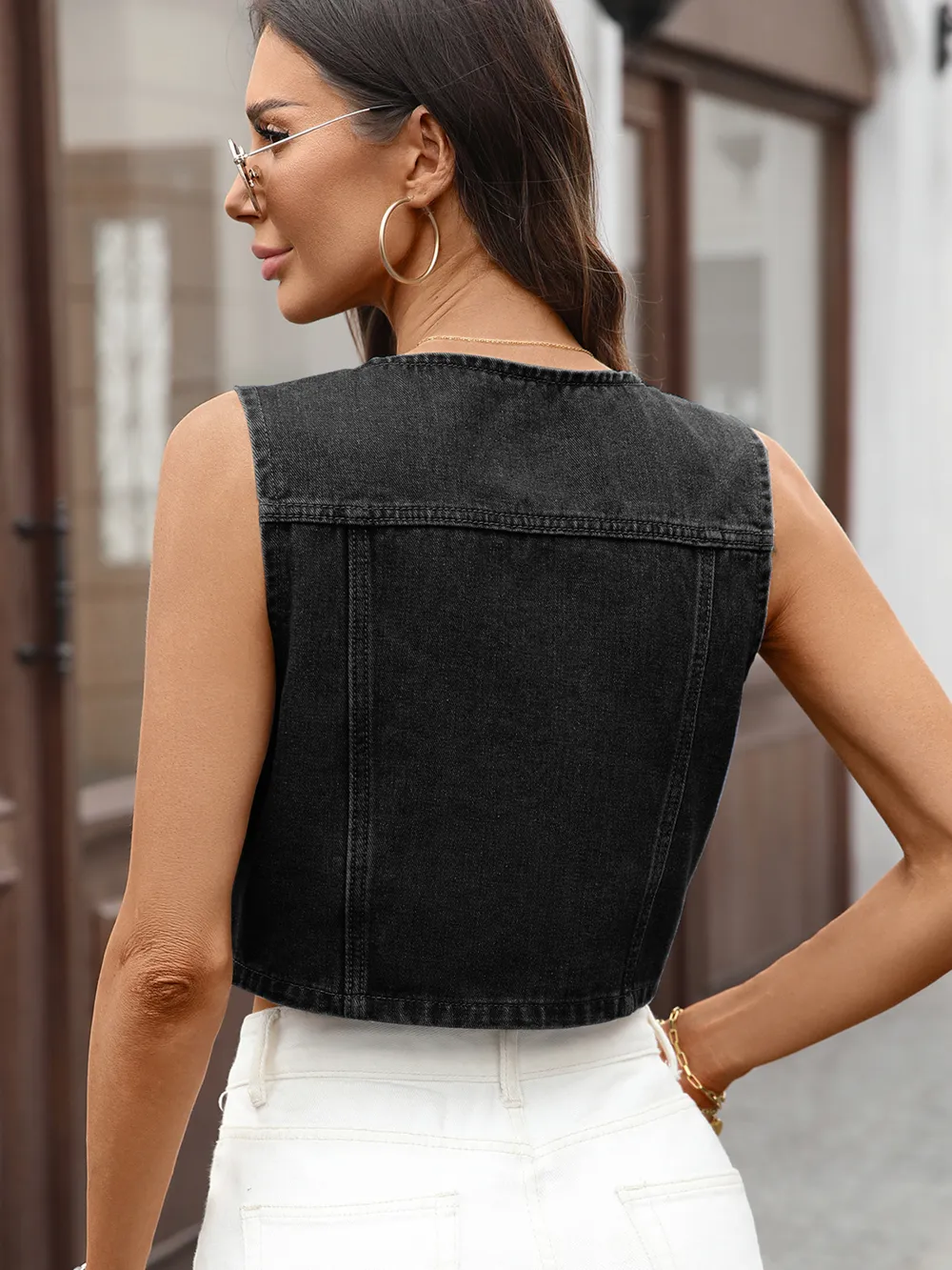 Button Up Sleeveless Denim Vest, image 11