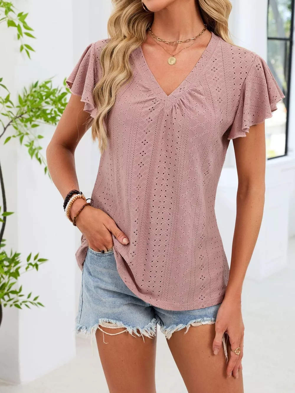 V-Neck Flutter Sleeve T-Shirt, image 17