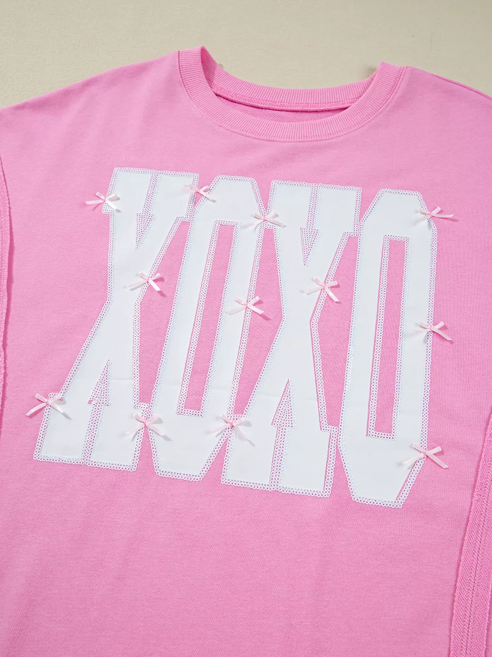Sequin XOXO Letter Graphic Exposed Seam Baggy Sweatshirt, image 12