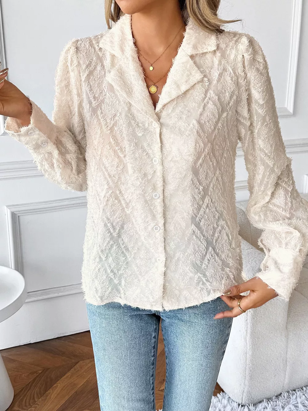 Textured Long Sleeve Button-Up Shirt, image 11