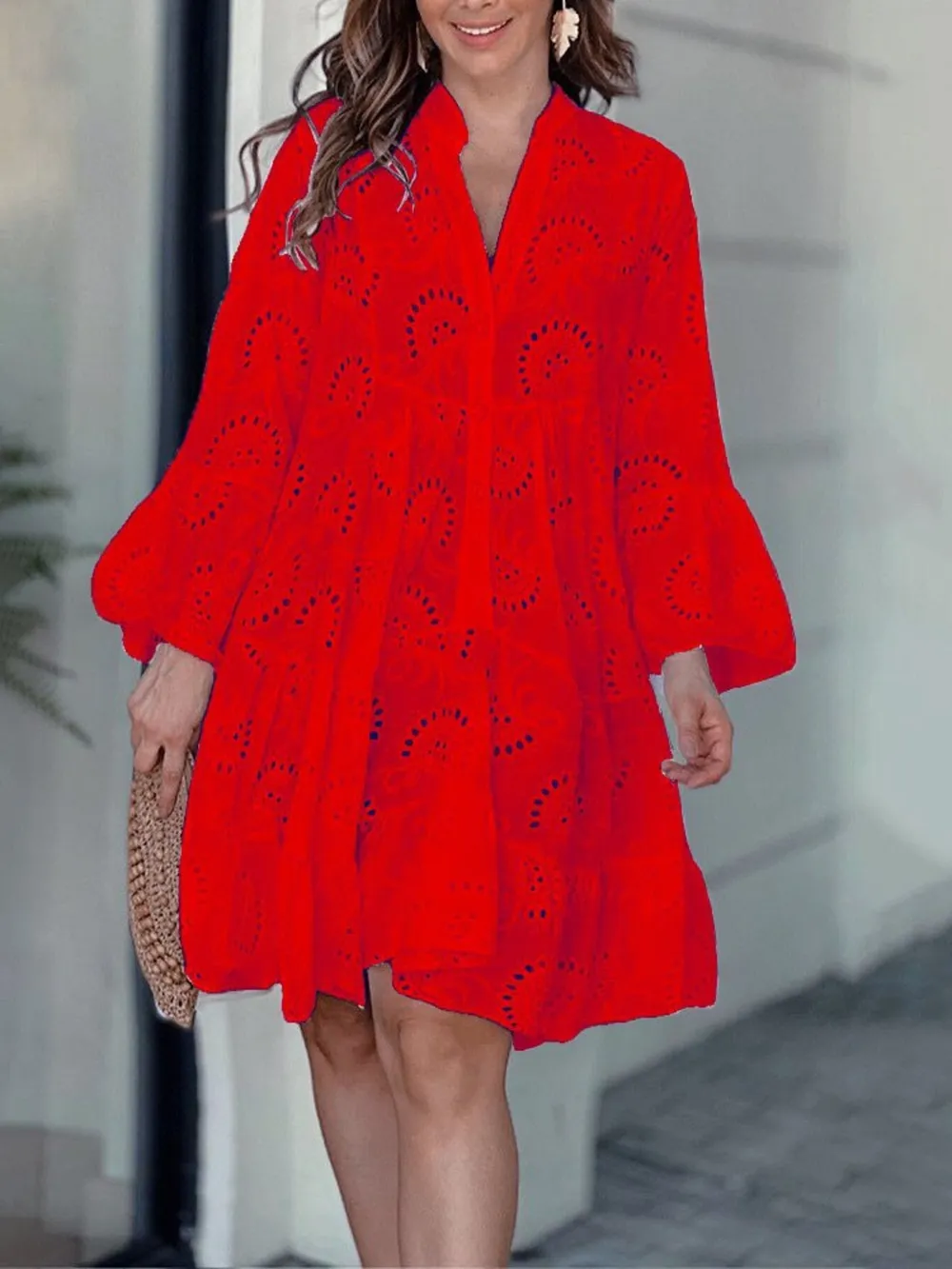 Full Size Eyelet Ruffled Hem Tiered Dress Plus Size, image 24