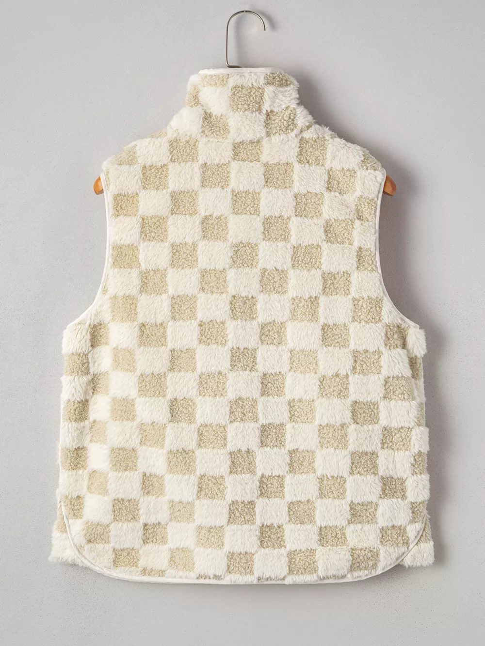 Sherpa Checkerboard Snap Button Vest Coat with Pocket, image 13