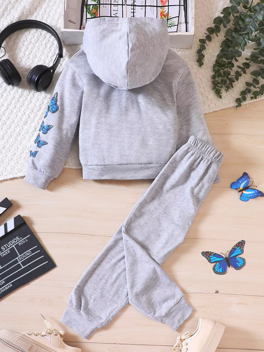 Childrens's Butterfly Print Hoodie & Pants Set, image 4