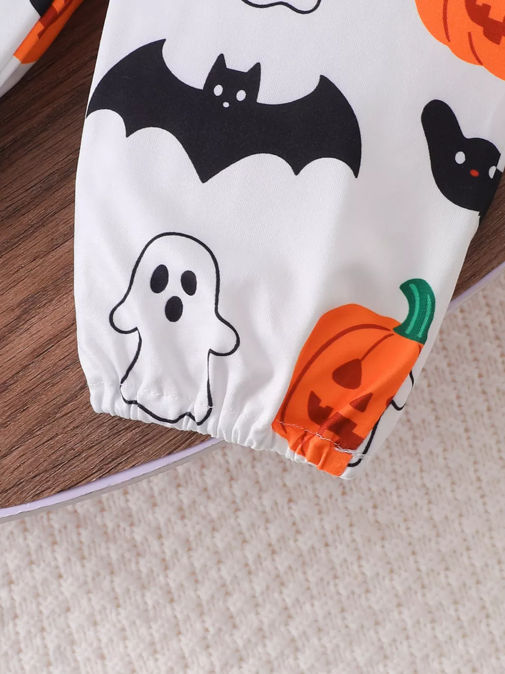 Children's Halloween Skull Print Long Sleeve Bodysuit and Pants Set with Bow Headband, image 6