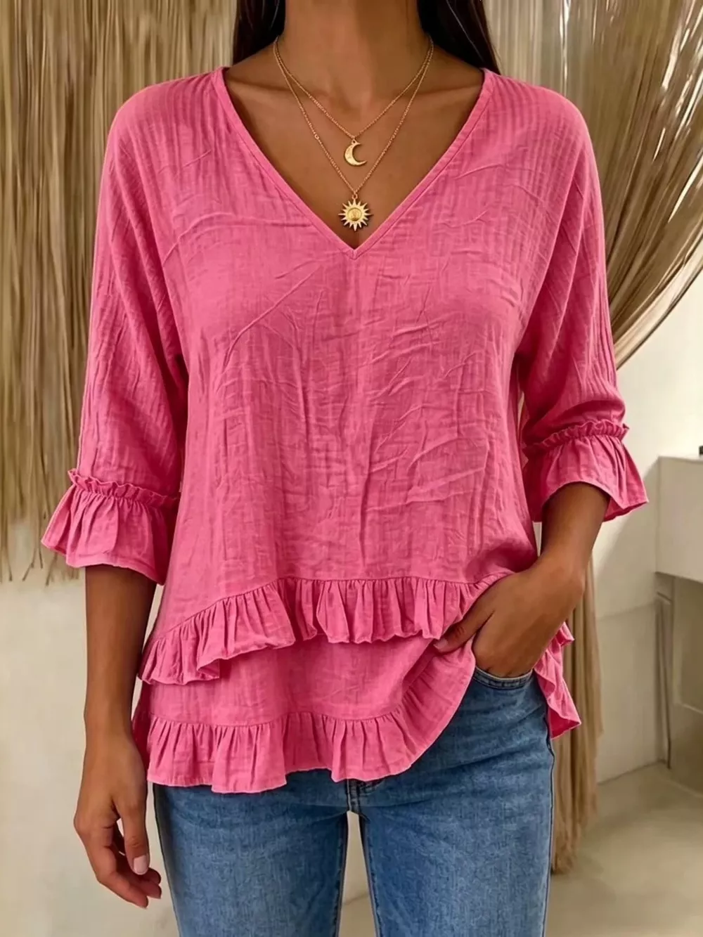 V-Neck Ruffle Sleeve Top, image 7