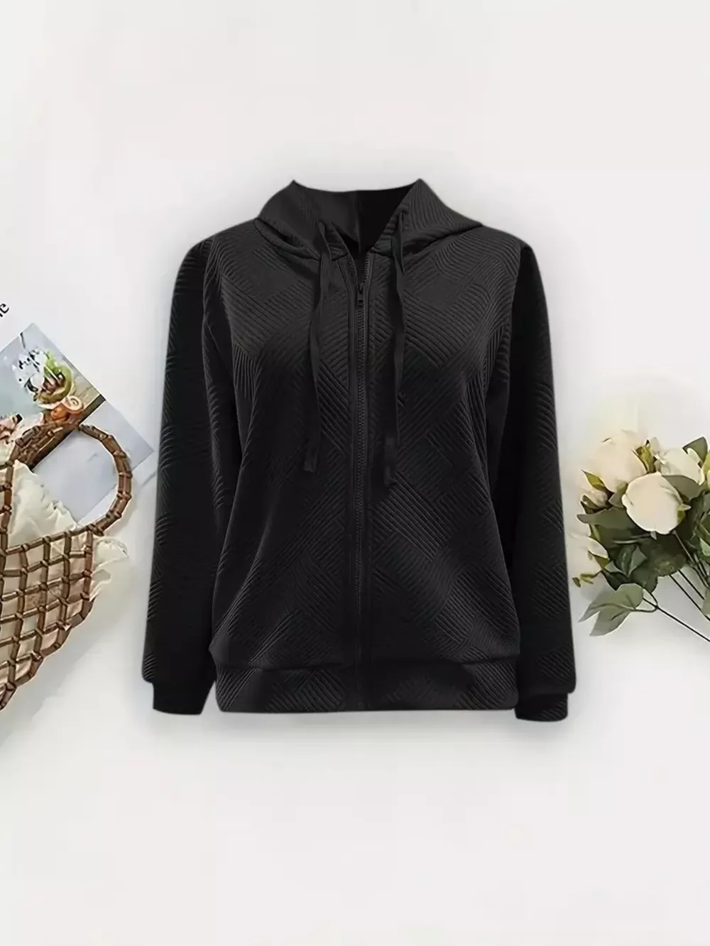 Textured Zip-Up Hooded Jacket, image 7