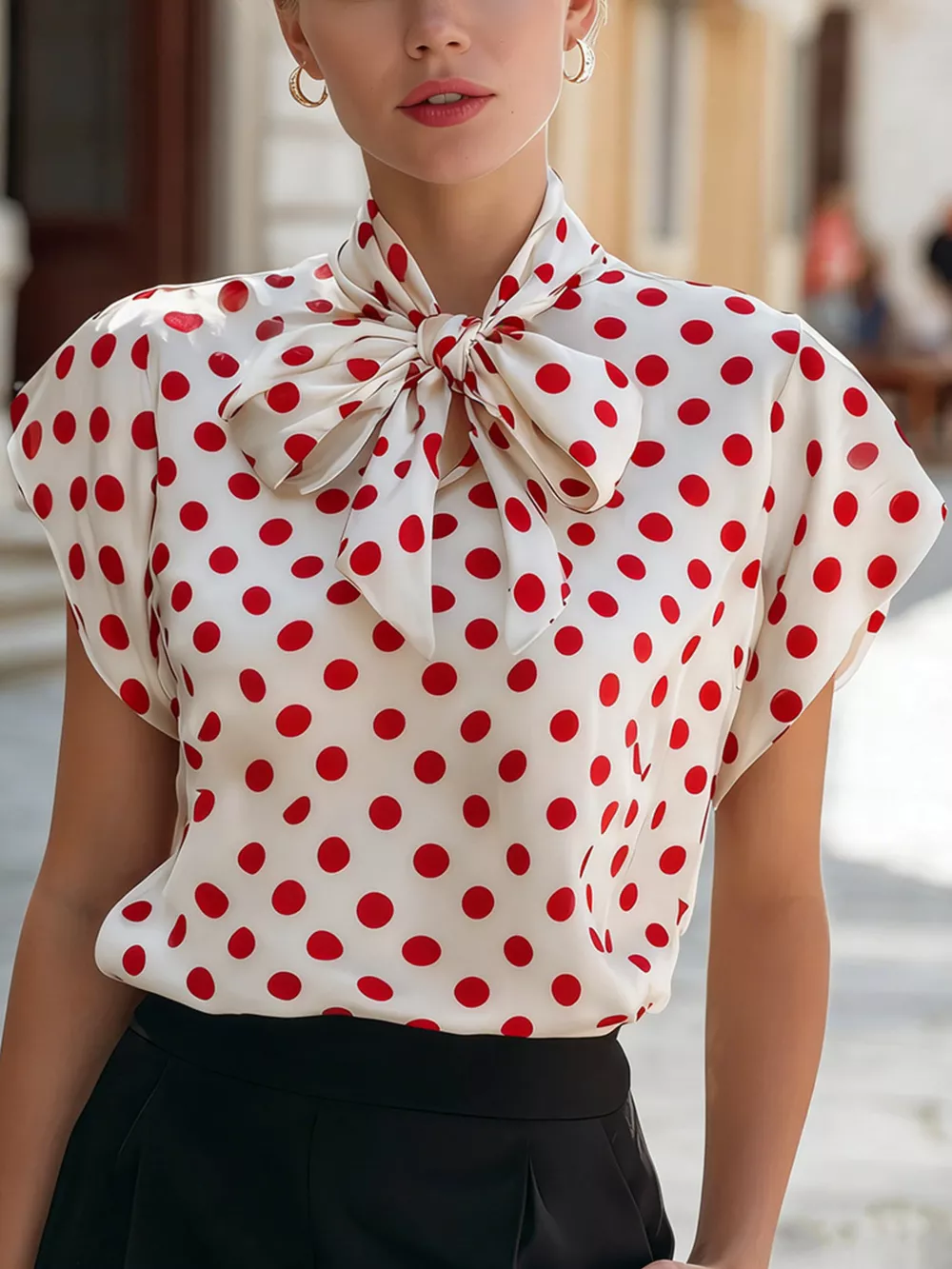 Polka Dot Tie Neck Blouse, image 5