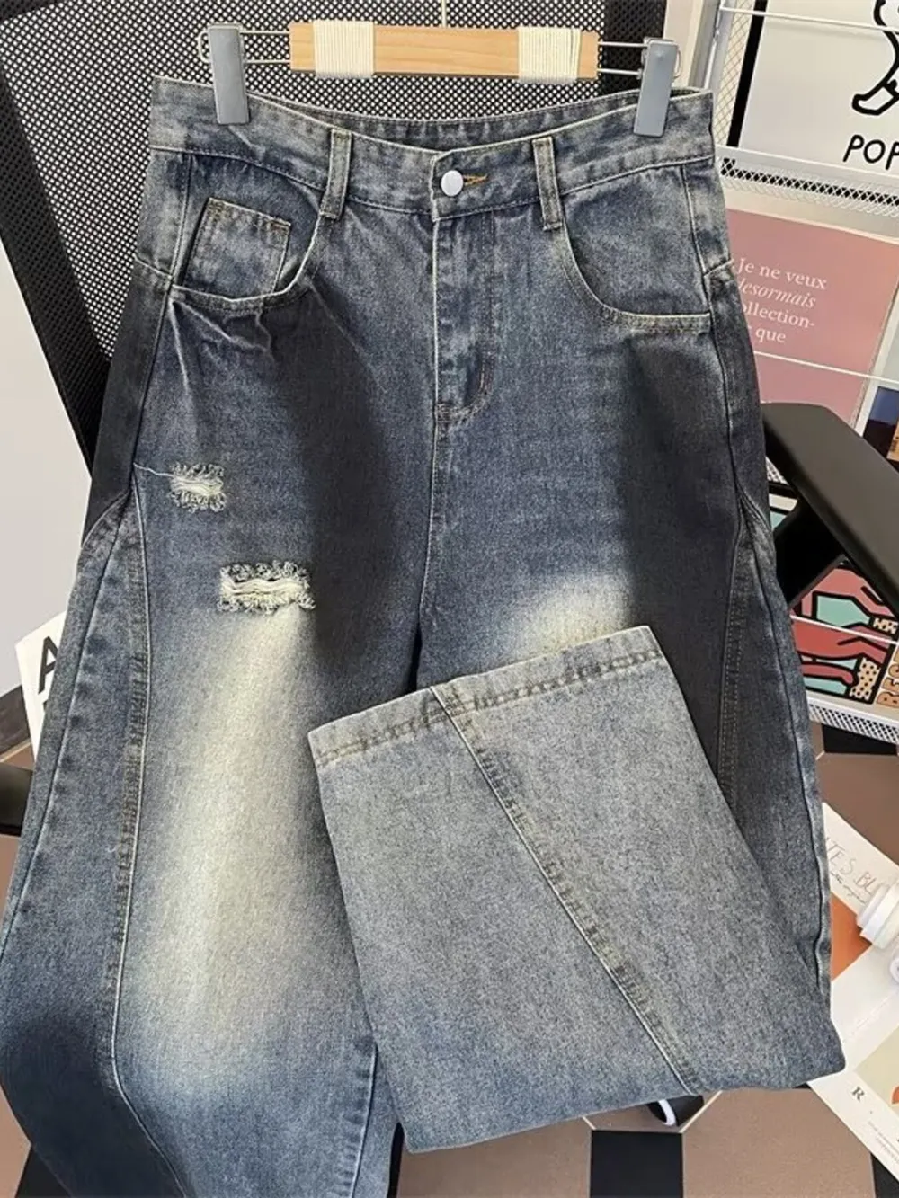 Men's Plus Size Wide Leg Distressed Jeans, image 6