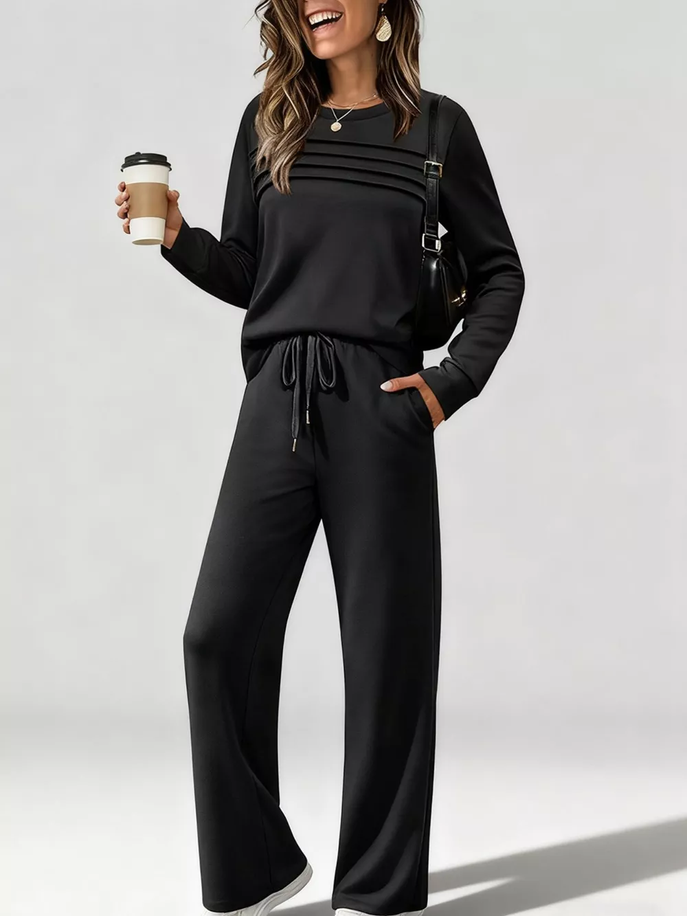Full Size Casual Long Sleeve Top and Pants Set Plus Size, image 28