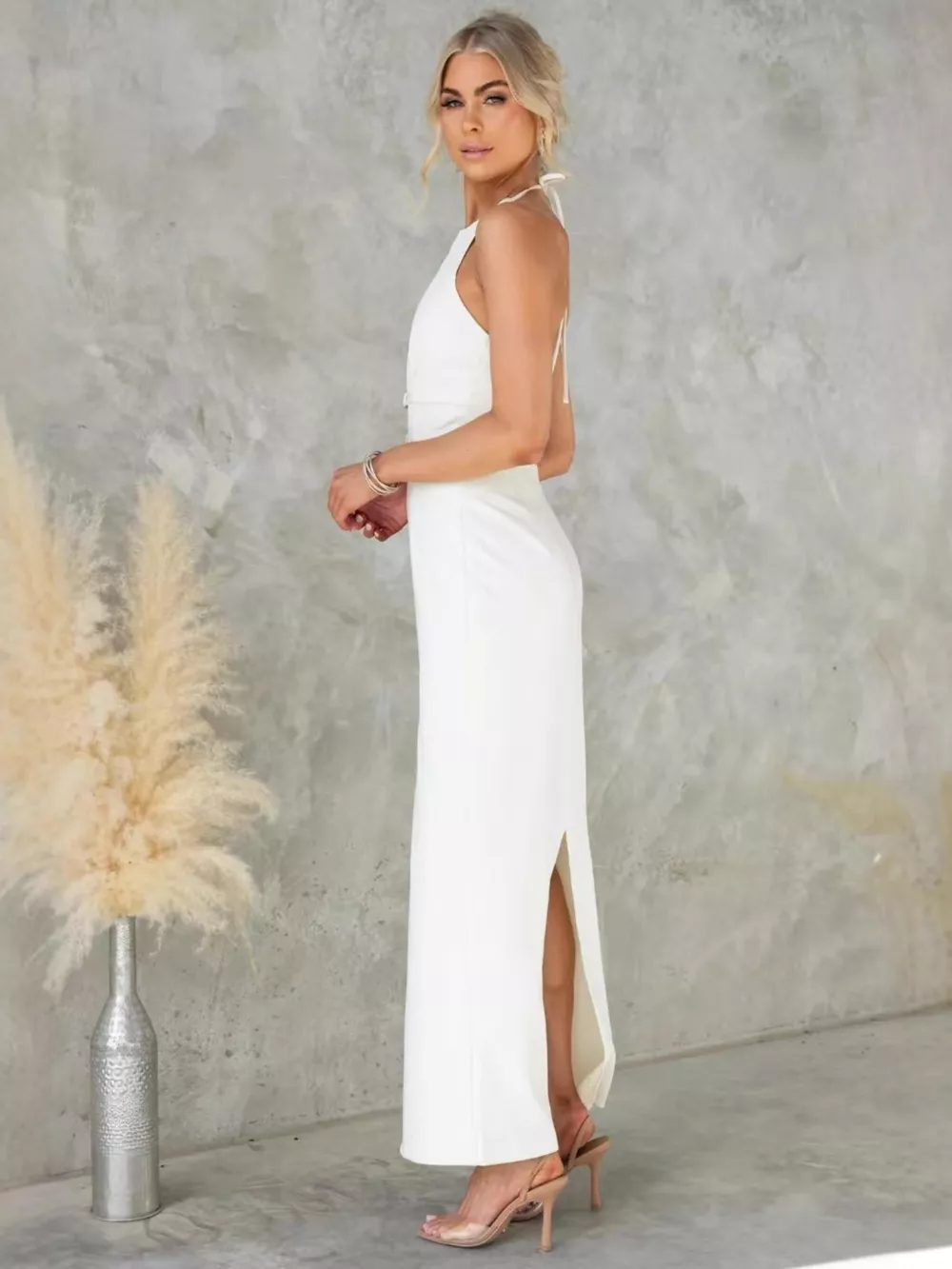 Slit Back Halter Neck Maxi Dress