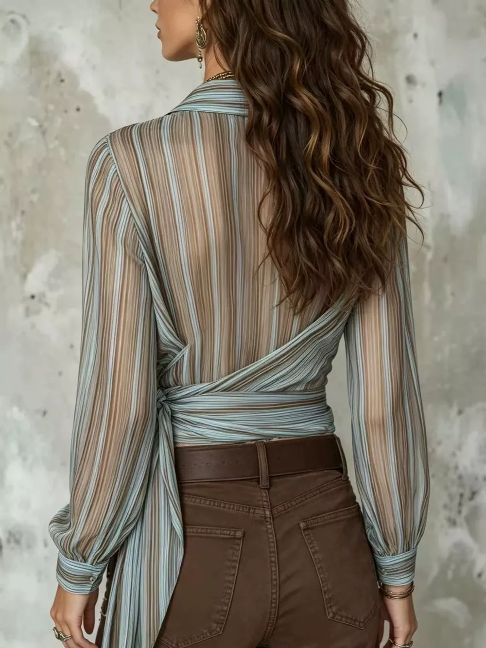 Striped Wrap Shirt with Tie-Front Detail, image 5