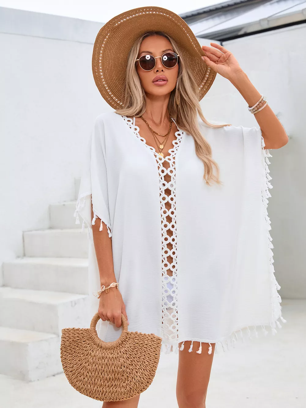 Crochet Trim Tassel Cover-Up Dress, image 9