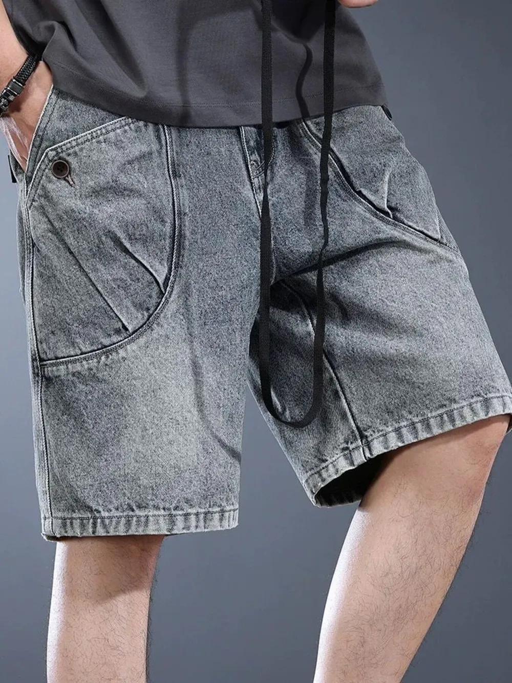 Men's Plus Size Washed Cargo Denim Shorts, image 2