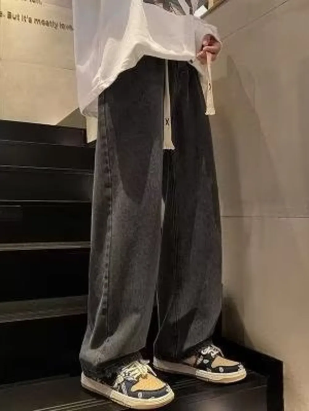 Men's Full Size Loose Fit Drawstring Wide Leg Jeans Plus Size, image 3