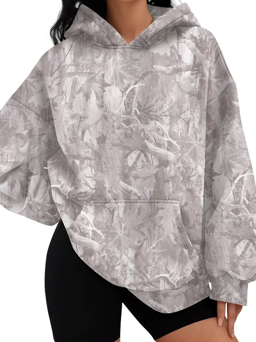 Printed Kangaroo Pocket Oversized Hoodie, image 7