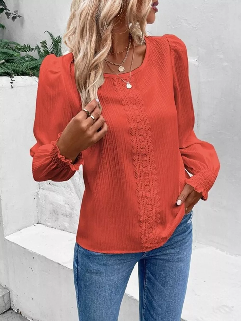 Lace Trim Long Sleeve Blouse, image 17