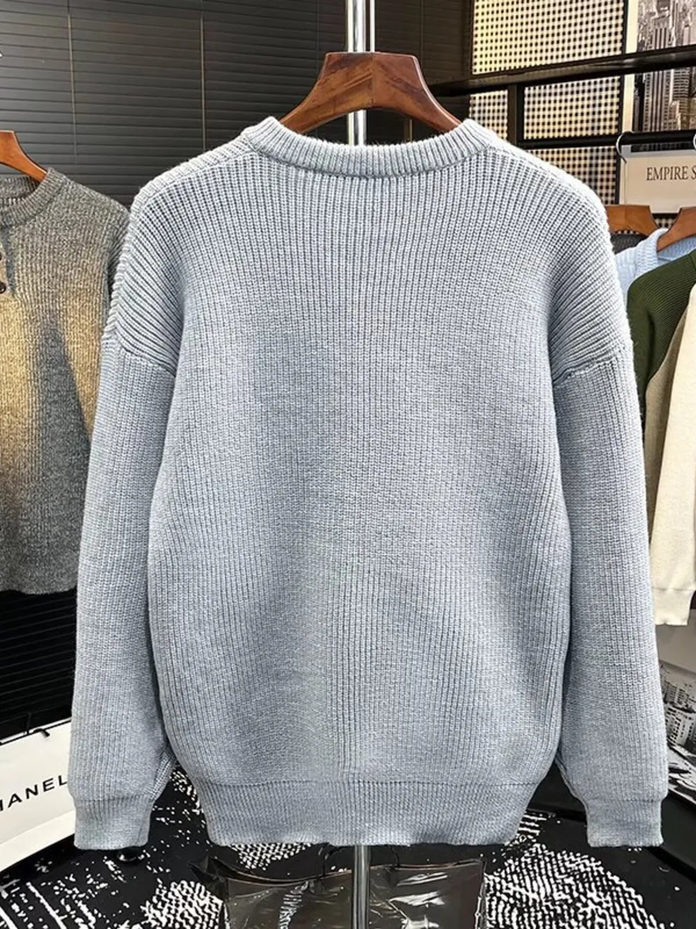 Men's Plus Size Button Detail Dropped Shoulder Sweater, image 4