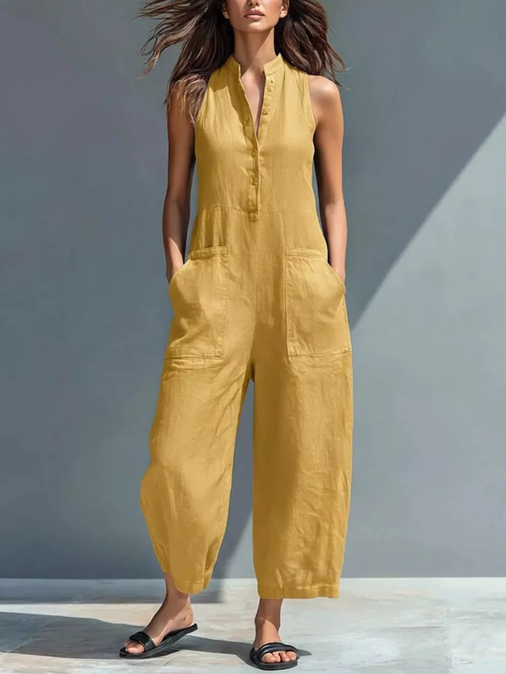 Full Size Button Front Sleeveless Jumpsuit Plus Size, image 13