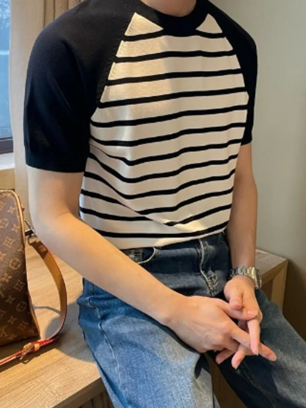 Men's Striped T-Shirt with Raglan Sleeves, image 2
