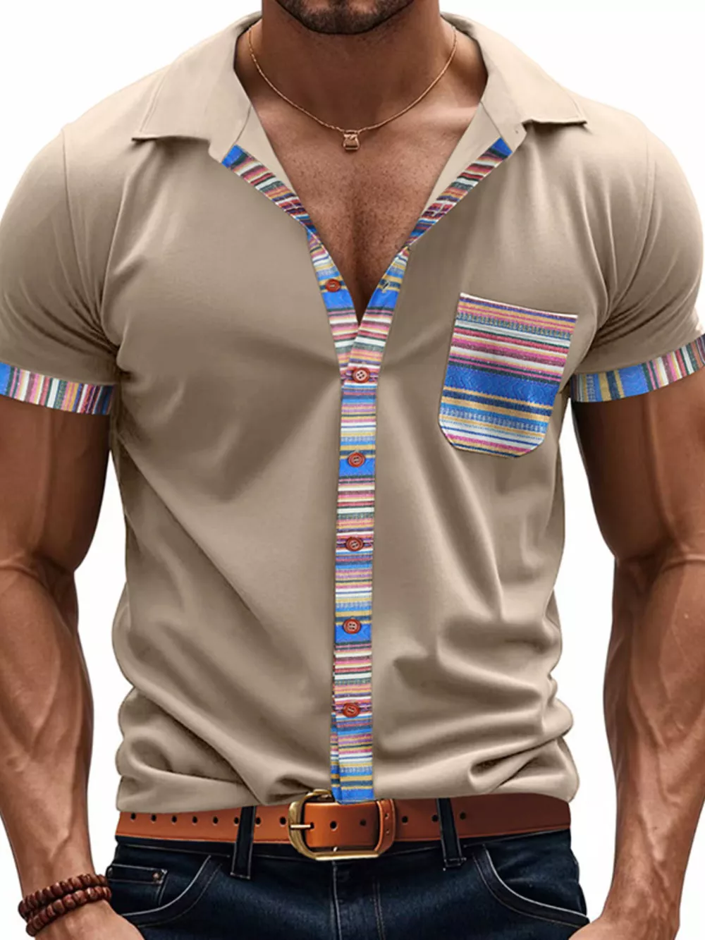Men's Full Size Short Sleeve Shirt with Colorful Trim Plus Size, image 15
