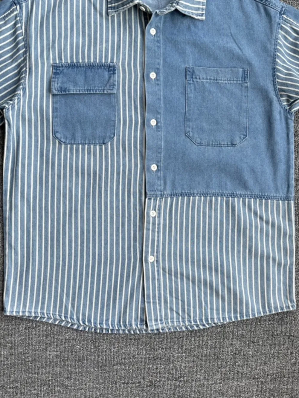 Men's Plus Size Striped Short Sleeve Denim Shirt, image 4