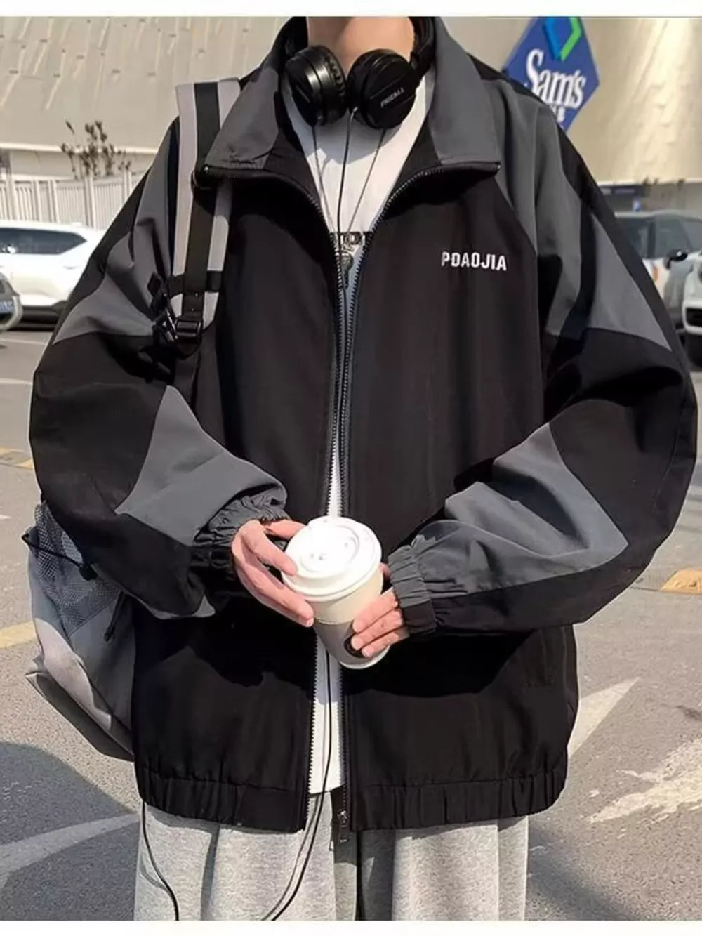 Men's Plus Size Two-Tone Windbreaker Jacket, image 2