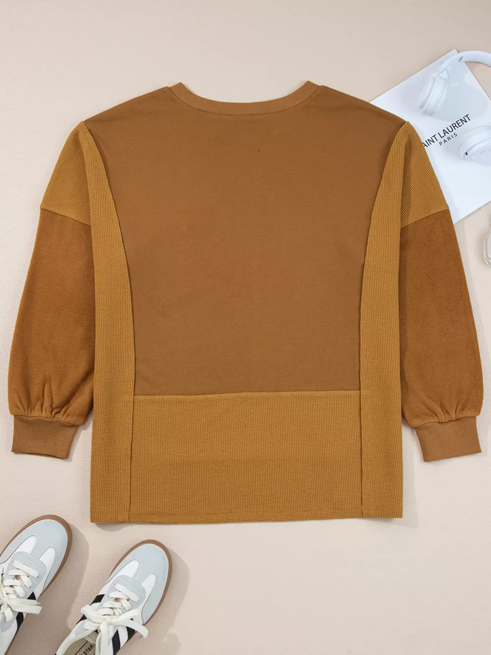 Oversized Textured Split Neck High Low Sweatshirt, image 10