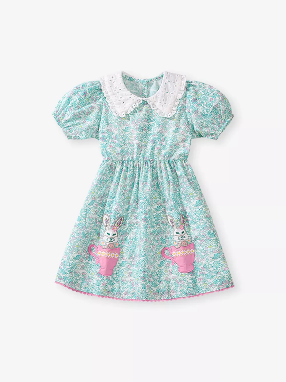 Children's Floral Print Bunny Peter Pan Collar Dress, image 5