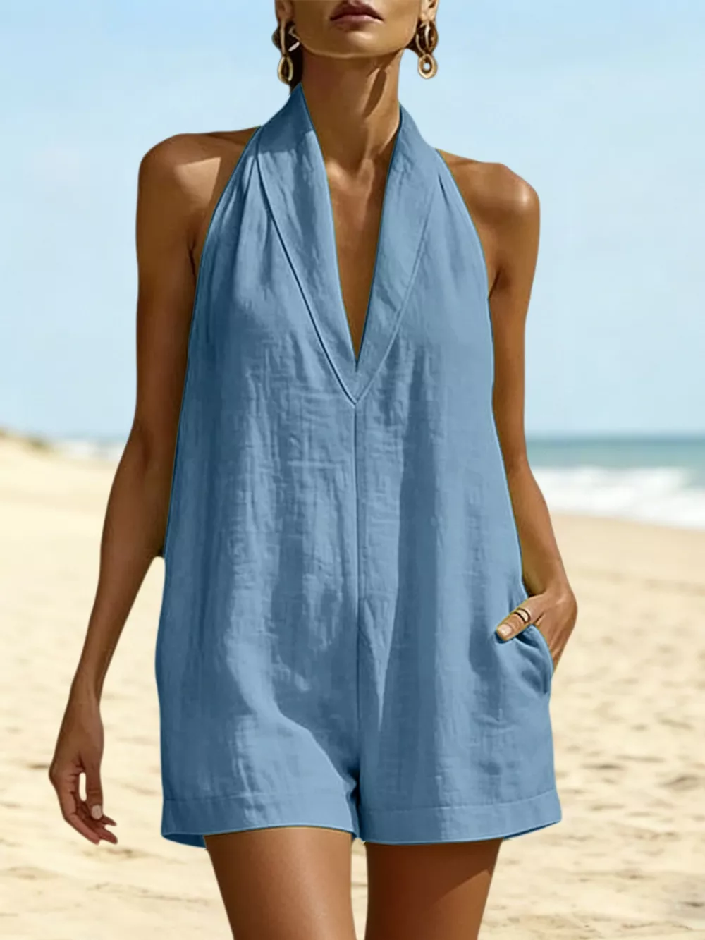 Halter Neck Romper with Pockets, image 13