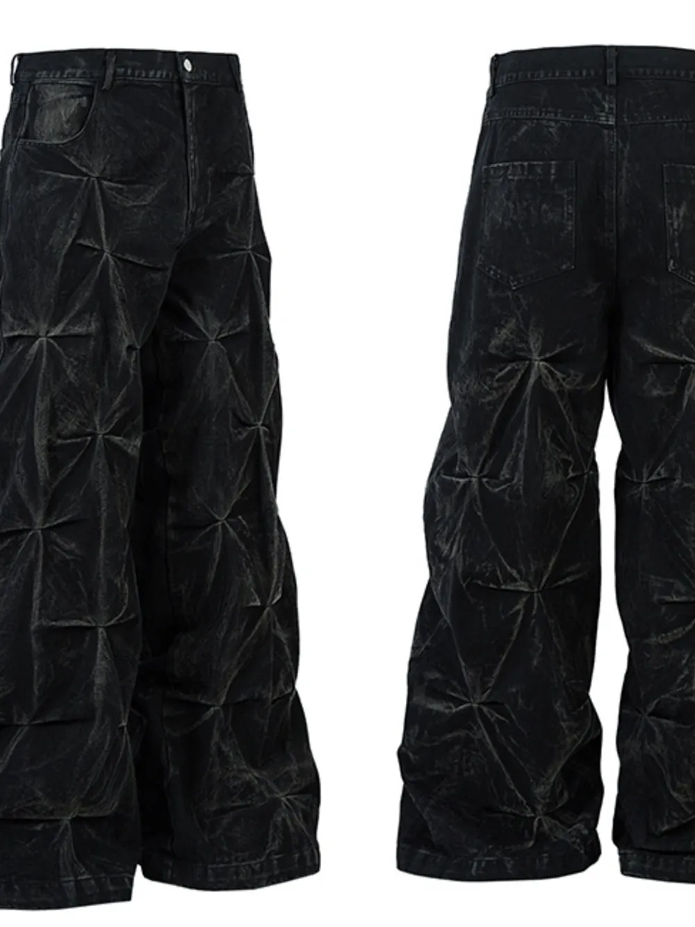 Men's Wide Leg Jeans with Ruched Detail, image 8