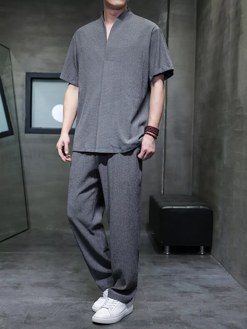 Men's Plus Size Casual Short Sleeve Top and Pants Set, image 5