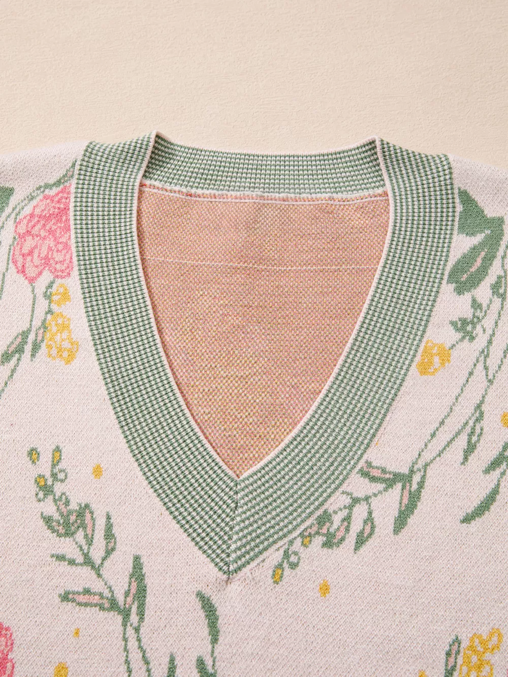 Floral Pattern Striped V Neck Loose Sweater, image 9
