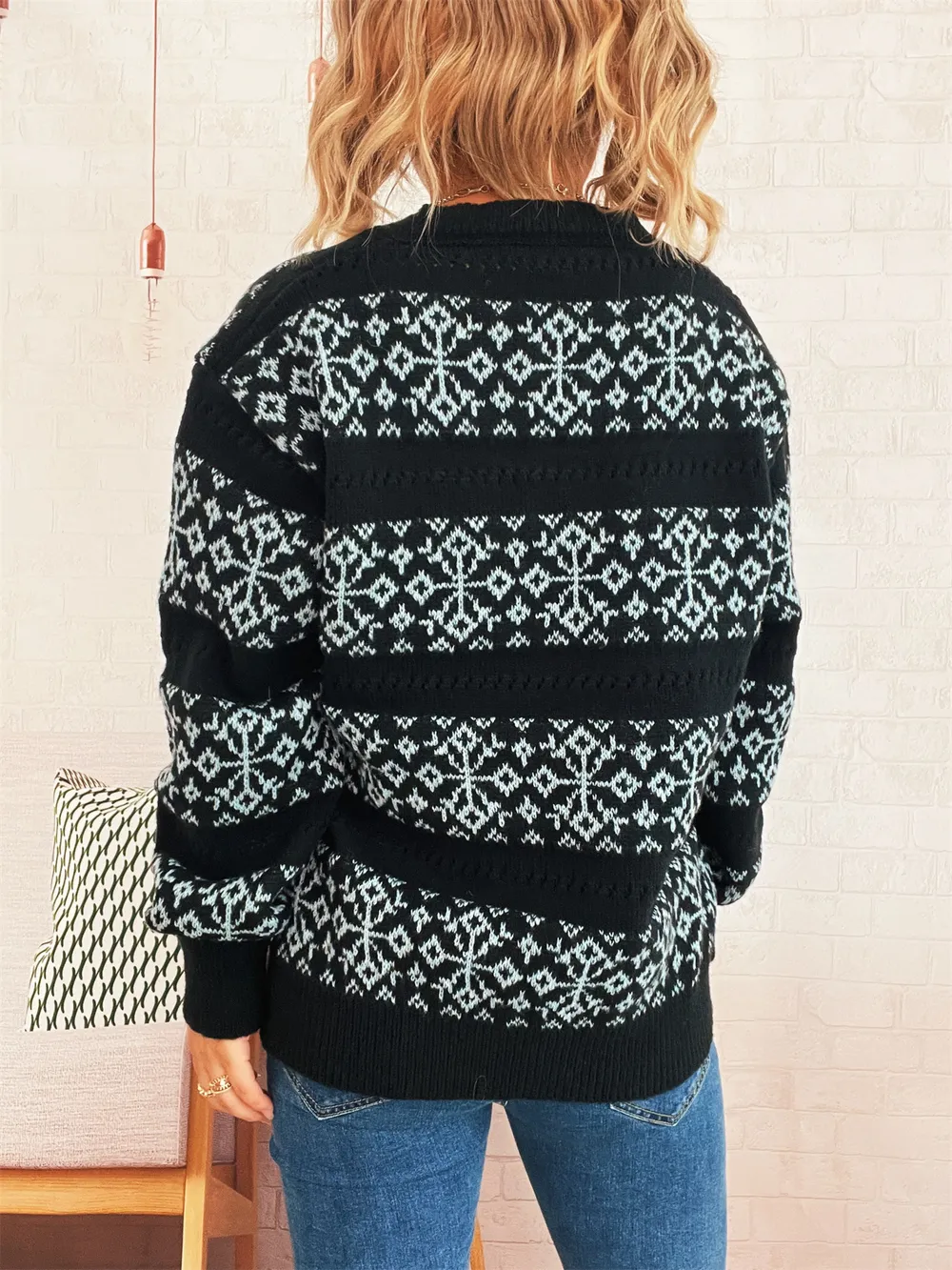 Contrast Ribbed hem Long Sleeve Sweater, image 13