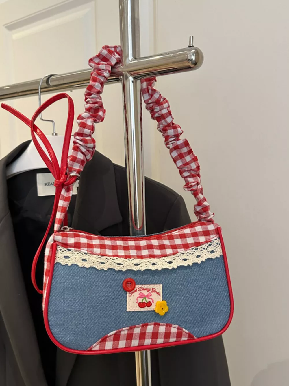 Cherry Plaid Strap Crossbody Bag, image 4