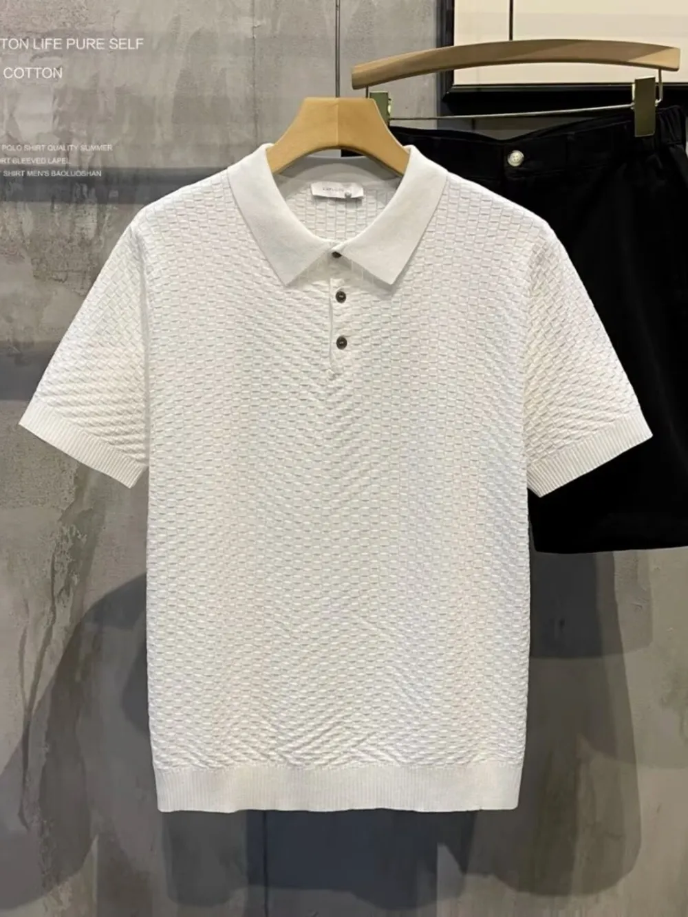 Men's Full Size Classic Textured Knit Polo Shirt Plus Size, image 9