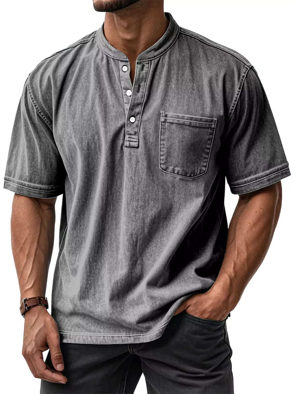 Men's Full Size Button Detail Short Sleeve Top Plus Size, image 12