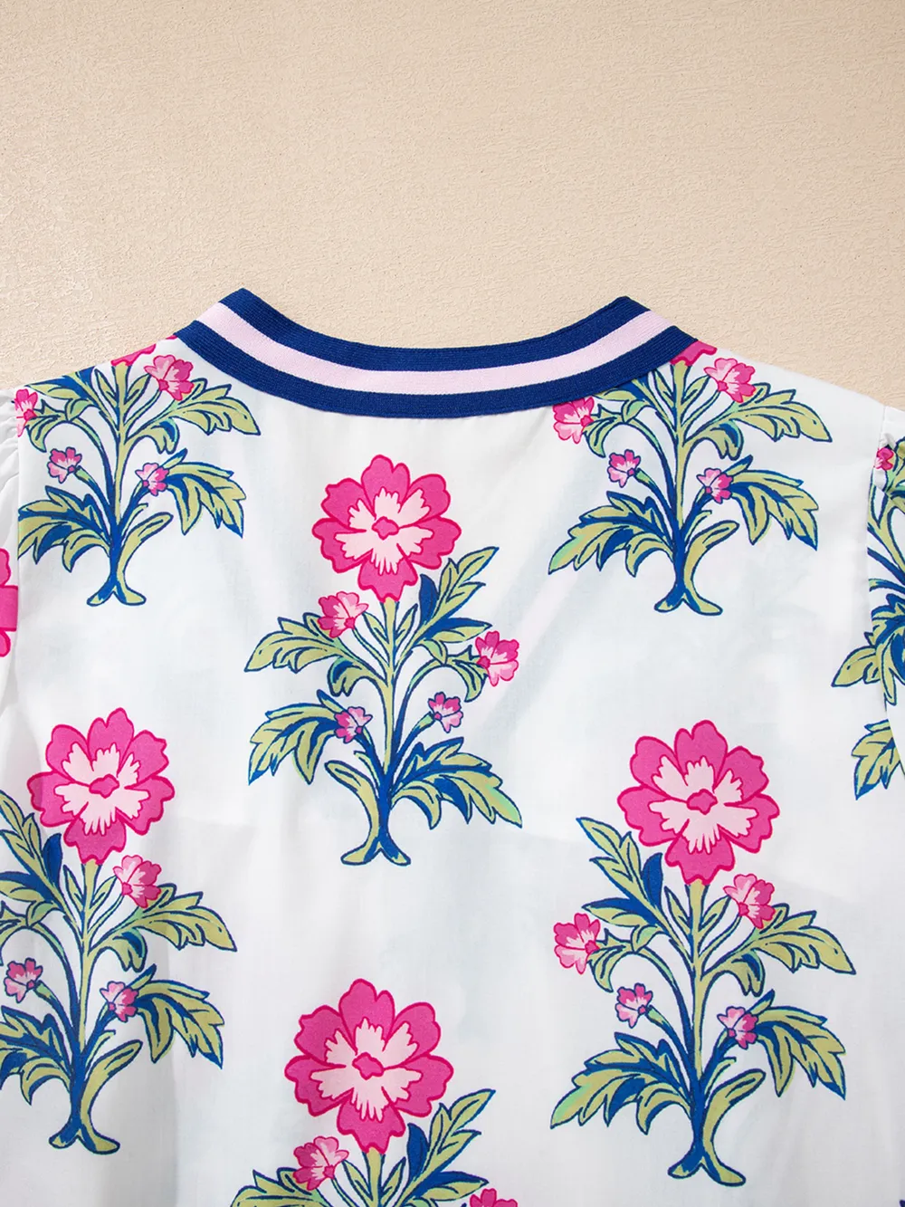Floral Print Striped V Neck Blouse, image 9
